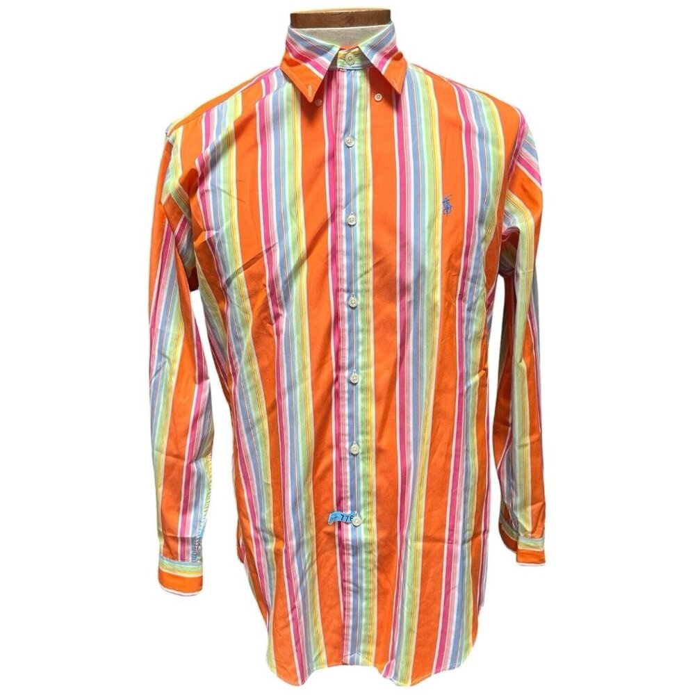 Ralph Lauren Colorful Striped Men's Long Sleeve Button Down Shirt Orange Size M
